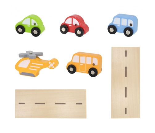 VIGA Drewniany Parking dla Samochodzików z Windą 4 Autka Helikopter