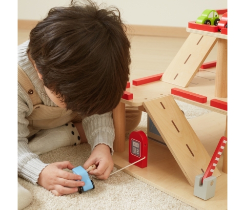 VIGA Drewniany Parking dla Samochodzików z Windą 4 Autka Helikopter