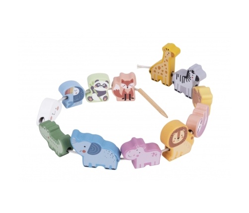 WOOPIE GREEN Drewniana Nawlekanka Klocki Przeplatanka ZOO Montessori 13 el.