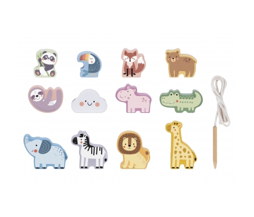 WOOPIE GREEN Drewniana Nawlekanka Klocki Przeplatanka ZOO Montessori 13 el.