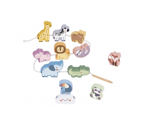 WOOPIE GREEN Drewniana Nawlekanka Klocki Przeplatanka ZOO Montessori 13 el.