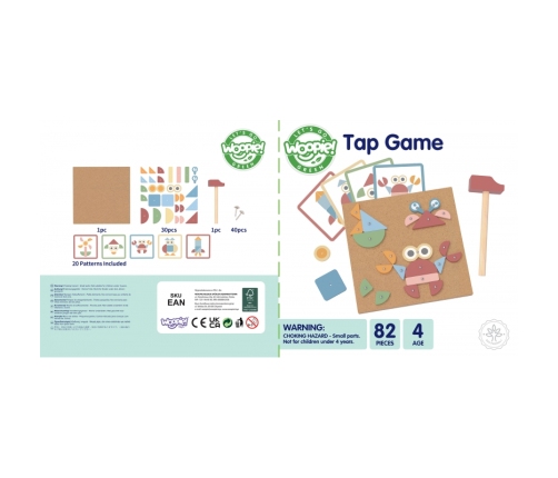 WOOPIE GREEN Drewniana Przybijanka z Młotkiem Układanka 20 wzorów 82 el.