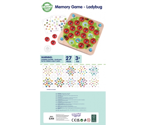 WOOPIE GREEN Memory Drewniana Gra Pamięciowa Edukacyjna Układanka Biedronka