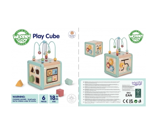 WOOPIE GREEN Drewniana Kostka Aktywności Multifunkcyjna Edukacyjna Sorter