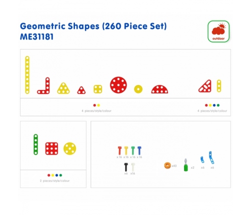 MASTERKIDZ Zestaw Geometrycznych Kształtów Klocków do Paneli Ściennych STEM 260 el.