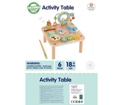 WOOPIE GREEN Drewniany Stolik Edukacyjny Muzyczny Labirynt Sensoryczny 5W1
