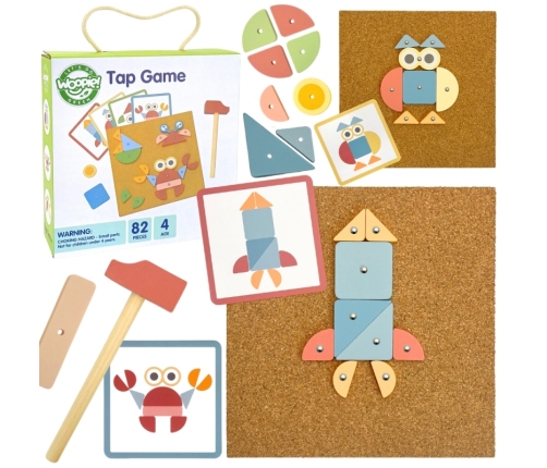 WOOPIE GREEN Drewniana Przybijanka z Młotkiem Układanka 20 wzorów 82 el.