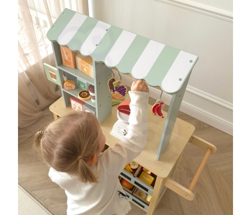 WOOPIE GREEN Sklepik Duży Wielofunkcyjny Drewniany Stragan Food Truck 73 el