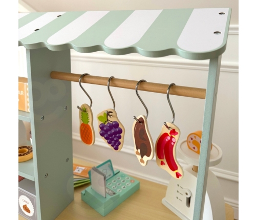 WOOPIE GREEN Sklepik Duży Wielofunkcyjny Drewniany Stragan Food Truck 73 el