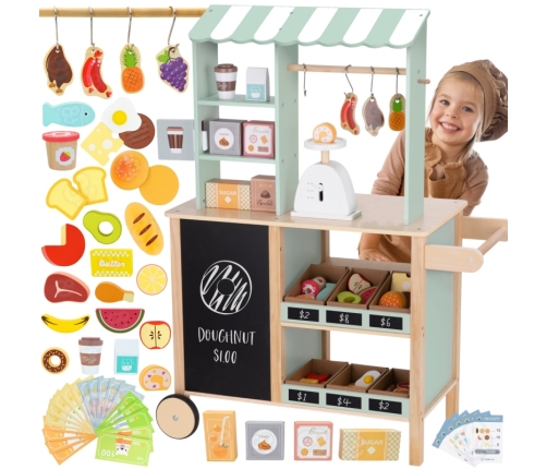 WOOPIE GREEN Sklepik Duży Wielofunkcyjny Drewniany Stragan Food Truck 73 el