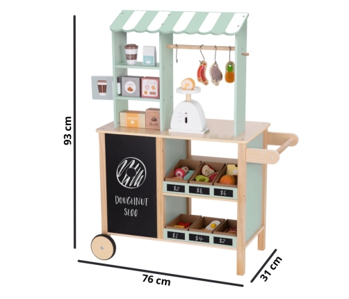 WOOPIE GREEN Sklepik Duży Wielofunkcyjny Drewniany Stragan Food Truck 73 el