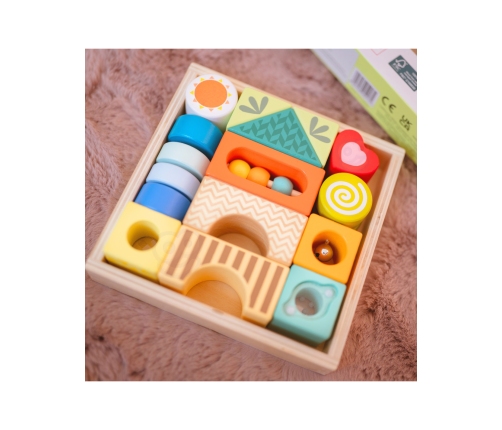 CLASSIC WORLD Drewniane Klocki Sensoryczne 7 Funkcji Układanka Multifunkcyjna Kształty Dźwięk MONTESSORI 14 el.