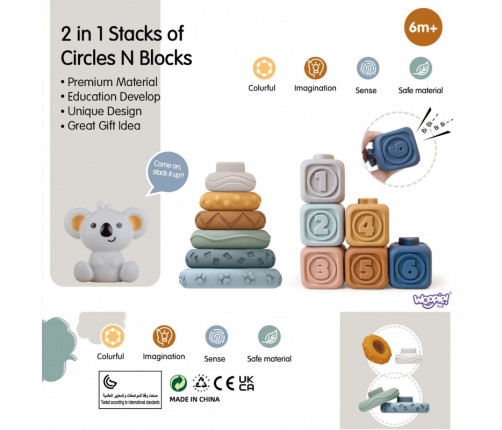 WOOPIE BABY Miękkie Gumowe Klocki Sensoryczne Zestaw 3w1 Miś