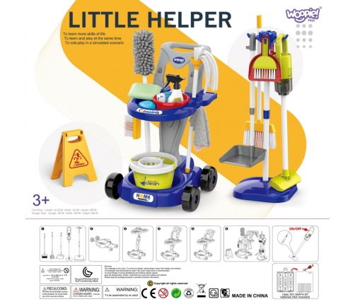 WOOPIE Zestaw do Sprzątania na Kółkach XXL Wózek 3w1 29 el. Niebieski