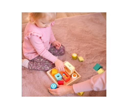 CLASSIC WORLD Drewniane Klocki Sensoryczne 7 Funkcji Układanka Multifunkcyjna Kształty Dźwięk MONTESSORI 14 el.