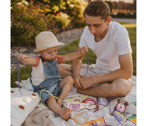 WOOPIE GREEN Drewniana Sznurowanka 5w1 Zwierzątka do Nawlekania