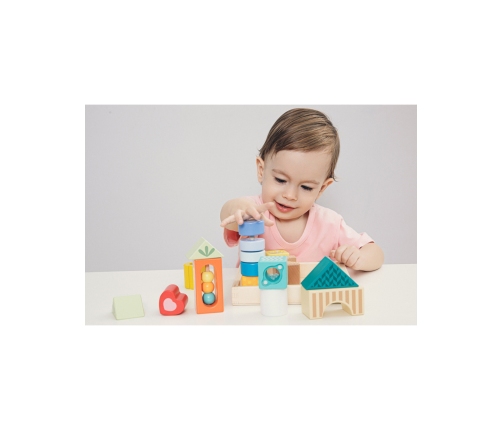 CLASSIC WORLD Drewniane Klocki Sensoryczne 7 Funkcji Układanka Multifunkcyjna Kształty Dźwięk MONTESSORI 14 el.