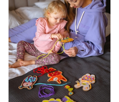 WOOPIE GREEN Drewniana Sznurowanka 5w1 Zwierzątka do Nawlekania