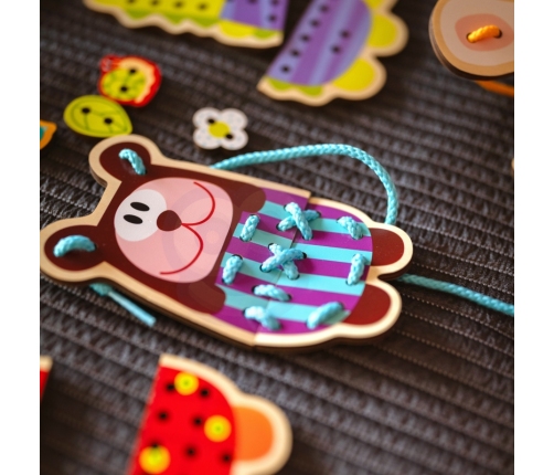 WOOPIE GREEN Drewniana Sznurowanka 5w1 Zwierzątka do Nawlekania