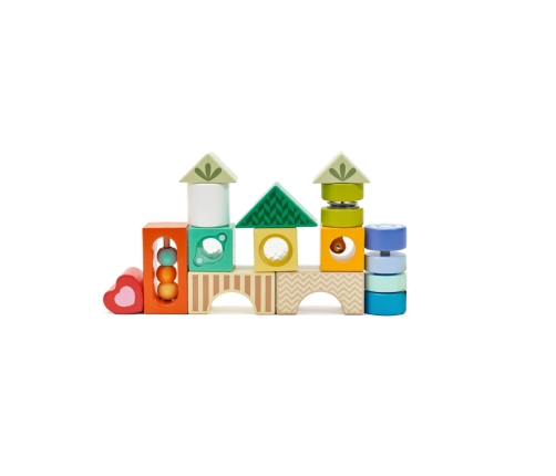 CLASSIC WORLD Drewniane Klocki Sensoryczne 7 Funkcji Układanka Multifunkcyjna Kształty Dźwięk MONTESSORI 14 el.