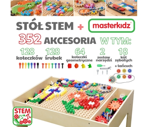 MASTERKIDZ Drewniany Stół Edukacyjny +AKCESORIA STEM WALL