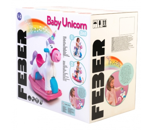 FEBER Interaktywny Bujany Jednorożec 2w1 – Jeździk Biegowy