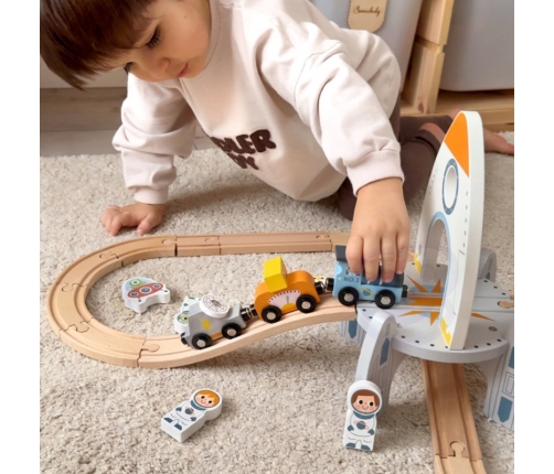 TOOKY TOY Drewniana Kolejka Kosmiczna Zestaw Tory