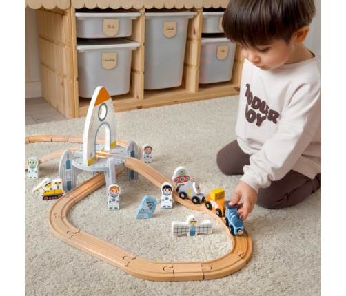 TOOKY TOY Drewniana Kolejka Kosmiczna Zestaw Tory
