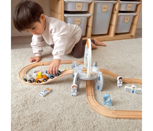 TOOKY TOY Drewniana Kolejka Kosmiczna Zestaw Tory