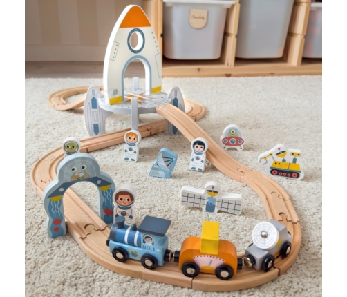 TOOKY TOY Drewniana Kolejka Kosmiczna Zestaw Tory