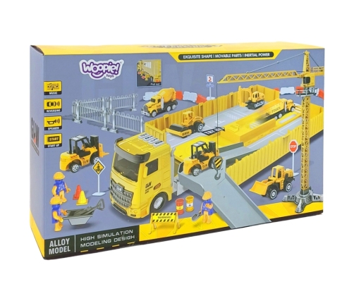 WOOPIE Samochód Ciężarowy 6w1 Zestaw Budowy Dźwig Resoraki Akcesoria