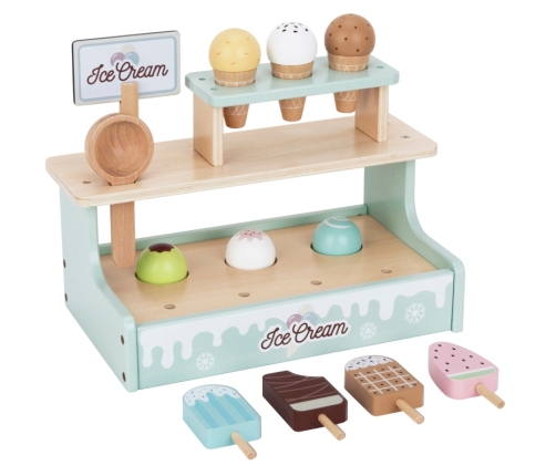 WOOPIE GREEN Drewniana Lodziarnia Sklepik Zestaw z Lodami Stragan 16 EL