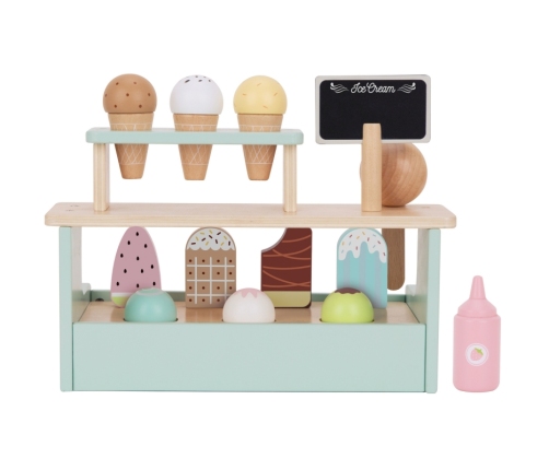 WOOPIE GREEN Drewniana Lodziarnia Sklepik Zestaw z Lodami Stragan 16 EL