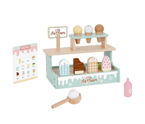 WOOPIE GREEN Drewniana Lodziarnia Sklepik Zestaw z Lodami Stragan 16 EL