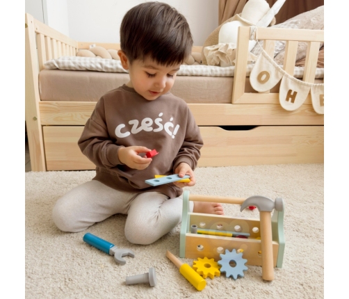 TOOKY TOY Drewniana Skrzynka z Narzędziami Zestaw 18 el.