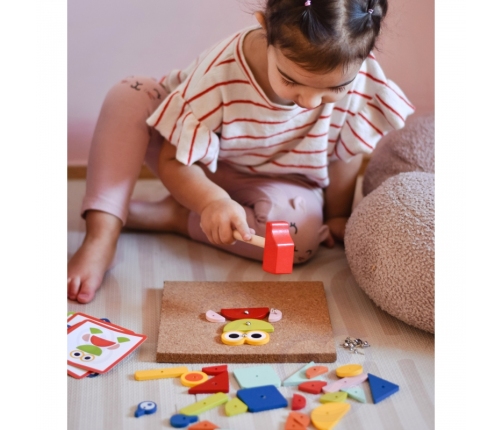 WOOPIE GREEN Drewniana Przybijanka z Młotkiem Układanka 20 wzorów 82 el. Certyfikat FSC