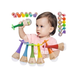 CLASSIC WORLD Grzechotka 2w1 Drewniany Instrument Tęczowy Marakas 1 szt.