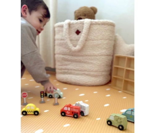 TOOKY TOY Zestaw Drewnianych Pojazdów i Znaków Drogowych w Pudełku