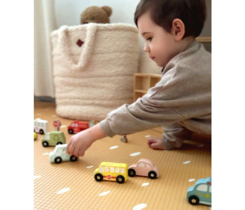 TOOKY TOY Zestaw Drewnianych Pojazdów i Znaków Drogowych w Pudełku