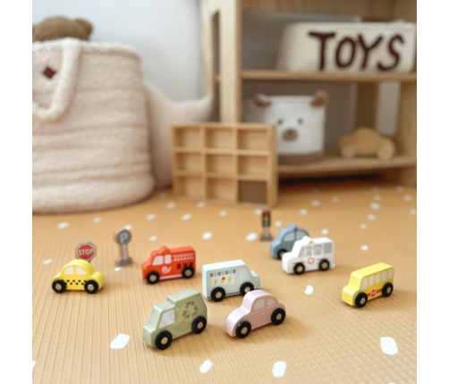 TOOKY TOY Zestaw Drewnianych Pojazdów i Znaków Drogowych w Pudełku