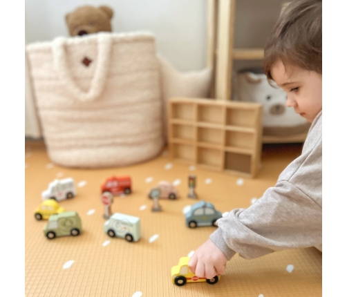 TOOKY TOY Zestaw Drewnianych Pojazdów i Znaków Drogowych w Pudełku