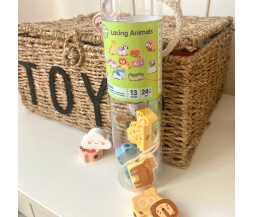 WOOPIE GREEN Drewniana Nawlekanka Klocki Przeplatanka ZOO Montessori 13 el.