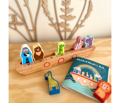Tooky Toy Drewniana Arka Noego + Książeczka z Zagadkami