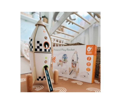 CLASSIC WORLD Drewniana Rakieta Domek dla Dzieci + Figurki Akc.