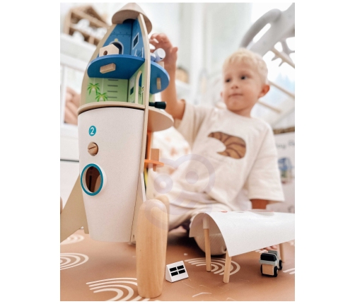 CLASSIC WORLD Drewniana Rakieta Domek dla Dzieci + Figurki Akc.