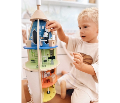 CLASSIC WORLD Drewniana Rakieta Domek dla Dzieci + Figurki Akc.