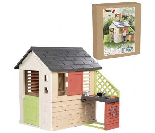 Smoby Domek Nature z kuchnią + 17 akcesoriów