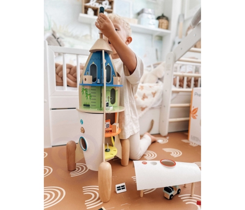 CLASSIC WORLD Drewniana Rakieta Domek dla Dzieci + Figurki Akc.