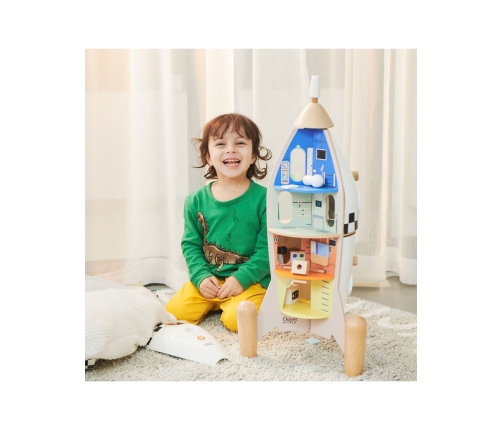 CLASSIC WORLD Drewniana Rakieta Domek dla Dzieci + Figurki Akc.