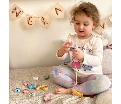 WOOPIE GREEN Drewniana Nawlekanka Klocki Przeplatanka ZOO Montessori 13 el.